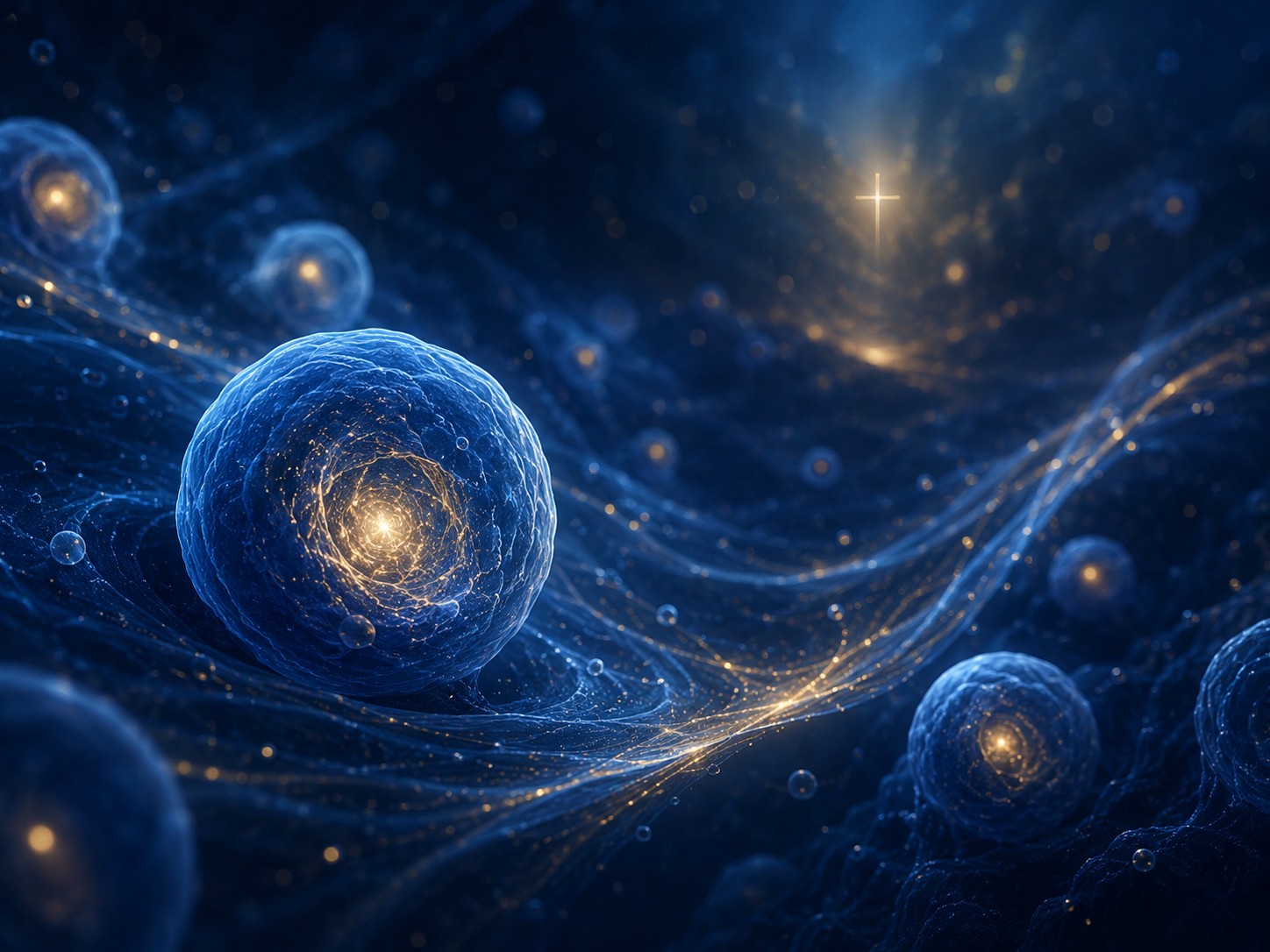 Blue And Gold Cellular Illustration With A Subtle Faith Element